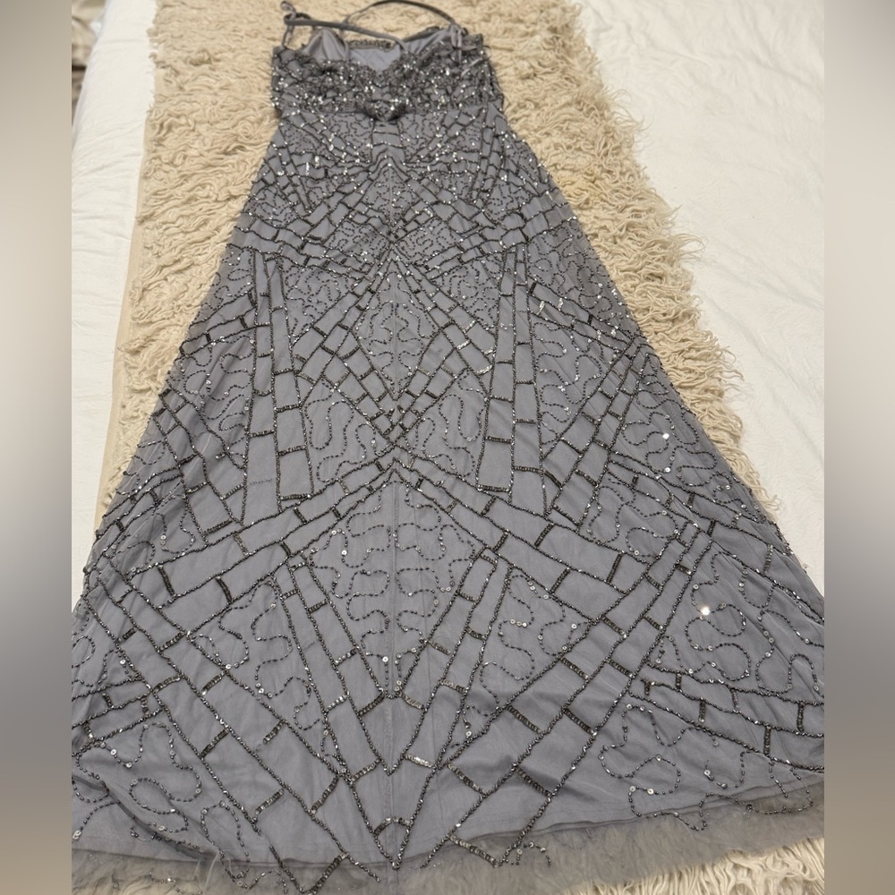 Adrianna Papell Silver Beaded Gown - Picture 2 of 4